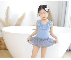 ワンピースタイプ　水着　女の子　フリル　ブルー　　子供　キッズ　オシャレ 90 100 110 120 130 140 150