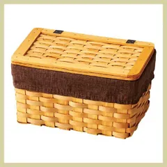 『ウッドチップ』蓋・布付き四角タイプ小物入れ「25×14×14cm」／ブラウン　※ケース,ボックス,かご,収納,箱,フタ,木製,カントリー,アジアン,和風,かわいい,可愛い,おしゃれ,天然素材,トイレットペーパーストック,複数値引き,割引