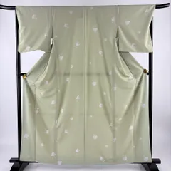 小紋 身丈163cm 裄丈68cm L 袷 洗える着物 雪輪 うさぎ 薄緑 化繊 優品 【中古】