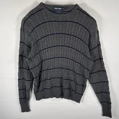 古着 ポロゴルフラルフローレン POLO GOLF RALPH LAUREN セーター コットンニット クルーネック ボーダー柄 XXL  ダークグレー メンズ