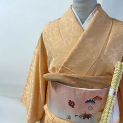 羽毛のような流水文様×淡い橙色　色無地【B】