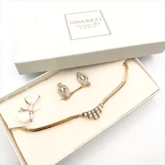未使用 保管品 NINARICCI ニナリッチ ラインストーン レディース アクセサリー ネックレス イヤリング セット 小物 ゴールド c14