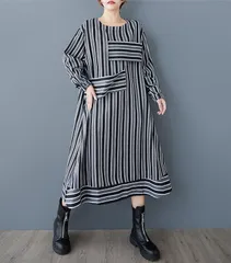 新品 2026新作 モード系　大きいサイズ ストライプ　ワンピース　縞ワンピース　イベント衣装　レディース 秋冬　ロング　春 新品 長袖