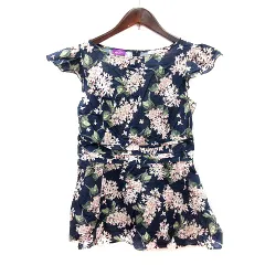 トッカ TOCCA ブラウス 花柄 半袖 チュニック丈 0 XS 紺 ネイビー /MNのサムネイル