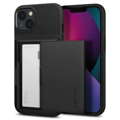 Spigen iPhone 13 ケース カード 収納ケース 2重構造 耐衝撃 米軍MIL規格取得 落下防止 IC カード ポケット パスケース スリム・アーマー CS ACS03536 (ブラック) 1