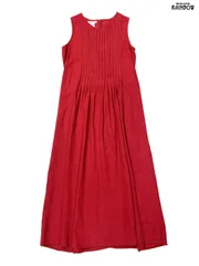 古着 Talbots タルボット 無地 リネン ロング丈 ノースリーブ ワンピース 赤 (otu2505047)