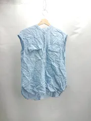 ◇ ⊂Φ nano universe ナノユニバース ノーカラー ノースリーブ シャツ サイズ38 ライトブルー レディース E  【1411280042588】