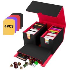 新品 AOBOPLE 900+収納 デッキケース、アップグレードの5in1分離構造、PU レザートレカケースカード、小さなカードボックス4個と大容量のダイストレイ、4色の仕切り板、対応 TCG、MTG、PTCG、野球カード (黑赤)
