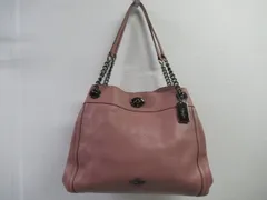 R333　COACH　コーチ ショルダーバッグ　レディース ピンク　レザー ターンロック　トートバッグ　チャーム付き　中古　used　女子　大人女子　激安