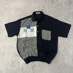 OLDHAM CLUB オールドハムクラブ 90s 切り替え デザインシャツ チェック 半袖 Mサイズ ブラック系 レトロモード 柄シャツ 個性派　シアー　メンズ　ヴィンテージ  昭和レトロ