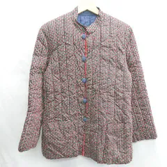 ◇ ⊇ ノーブランド リバーシブル 花柄 長袖 中綿コート サイズL ブラック レッド ネイビー レディース E  【1501230033213】