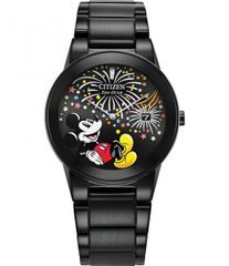 Free Shipping! Citizen Women's Unisex Disney Collection Mickey Mouse Fiesta Two-Hand Black Stainless Steel Bracelet Watch.