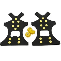 靴底用滑り止めスパイク　滑り止めシューズカバー　ソール用滑り止めスパイク　アイゼンスパイク　スノーアイスグリップシューズカバー　スパイク スノークライミングシューズ　山登り補助道具　1ペア　(ブラック+イエロー)