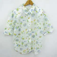 レリアン 半袖シャツ コットン100%  総柄 トップス 日本製 レディース 9サイズ ホワイト系 Leilian 【中古】