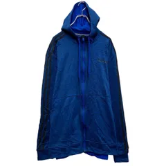adidas プリント スウェット パーカー アディダス L ブルー フルジップ 古着卸 アメリカ仕入 a609-7308