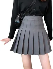 Four leaf 地雷系 かわいい プリーツ ミニスカート 服 フレア ひざ上 ショート丈 ミニ丈 大きいサイズ(グレー,  2XL)