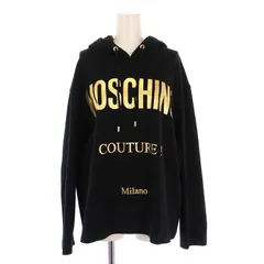 モスキーノ MOSCHINO プルオーバーパーカー 長袖 ストレッチ ロゴ プリント IT42 黒 ブラック ゴールドカラー /BBのサムネイル
