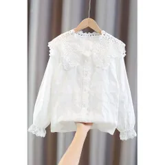 ☆ ホワイト ☆ 160cm ☆ 女の子ブラウス ykkb88507 ブラウス 女の子 長袖 シャツ フォーマルブラウス キッズブラウス 子供服 こども服 フォーマル ラウンドネック レース ストライプ かわいい キッズ 子供 子ども こども 幼児 小学生