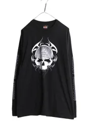 【お得なクーポン配布中!】 00s USA製 ハーレー ダビットソン 4面 プリント 長袖 Tシャツ メンズ L / オールド スカル トライバル ファイヤー ロンT 大きいサイズ 黒