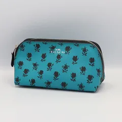 美品 コーチ レザー ポーチ/小物入れ 花柄 ブルーカラー ジップ レディース INB 2000000 NSK
