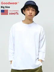 グッドウェア Tシャツ Goodwear USAコットン フットボールT 7分袖 クルーネック 切替 BIG TEE シンプル ベーシック 2W70505 P10 ホワイト