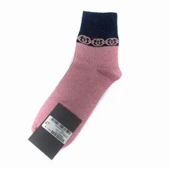 グッチ GUCCI 609345 SOCKS GREEKY 靴下 インターロッキングG チェーンソックス ラメ M/9 20-22cm ピンク /YO14 ■OHのサムネイル