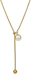 AREUM ネックレス パール ゴールドチェーン 調整可能 Y字 シルエット ワンポイント ロングチェーン 結婚式 パーティー 上品(ゴールド)