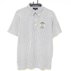 キャロウェイ 半袖ポロシャツ 白×ネイビー ストライプ ボタンダウン  メンズ LL ゴルフウェア Callaway