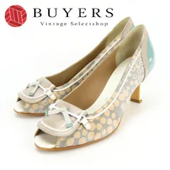 【中古】 リーガル パンプス 24 1/2 エナメル キャンバス グリーン グレー ベージュ Jpサイズ約24.5cm ヒール約7cm オープントゥ 靴 レディース 女性 REGAL