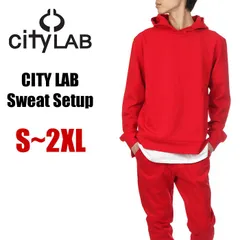 【新品・未使用】【上下セット】【レッド／赤】CITY LAB スウェット 上下 メンズ シティーラブ パーカー + スウェットパンツ セットアップ 大きいサイズ 無地 ロング丈 サイドジップ スキニー スリム ジョガーパンツ おしゃれ ブランド