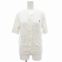 ポロ バイ ラルフローレン Polo by Ralph Lauren サマーニット カーディガン ロゴ 半袖 ケーブル編み M 白 ホワイト /JS ■GY19
