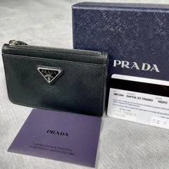 【極美品】PRADA プラダ サフィアーノトライアングル カードケース 2MC084 ミニ財布 レザー フラグメントケース コインケース ブラック