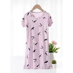 ☆ ペンギン×パープル ☆ 110cm ☆ キッズ ルームウェア パジャマ ワンピース 女の子 ykmd5153 パジャマ ワンピース キッズ 半袖 ルームワンピース ナイトウェア ルームウェア 部屋着 寝巻 寝間着 女の子 薄手 子供服 子ども服 子供