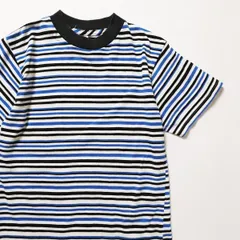 90's USA製 SAS マルチカラー ボーダー クルーネック コットン Tシャツ 半袖 (S) 白×黒×青 無地 90年代 アメリカ製 オールド 旧タグ アメリカ古着 USED  ビンテージ ヴィンテージ
