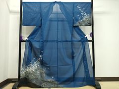 夏着物 付下げ 絽 萩の花模様 銀彩 銀糸 紺桔梗色 K-5982 - メルカリ