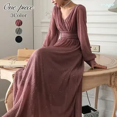 ワンピース カシュクール パーティードレス レディース ロング マキシ丈 シフォン ワンピ Vネック 長袖 フォーマル ラメ きれいめ 大人 上品 エレガント 春