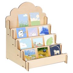 【在庫処分】コレクション展示 陳列棚 丈夫 大容量 4段 展示台 ポストカードホルダー カードディスプレイラック ディスプレイスタンド 木製 ディスプレイ カード