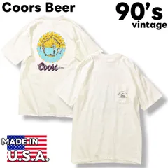 【希少】 90sヴィンテージ USA製 クアーズ Coors Beer フライフィッシング プリント 半袖 胸ポケット Tシャツ クルーネック ビール 企業物 アドバタイジング M ホワイト メンズ