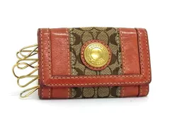 COACH コーチ シグネチャー キャンバス×レザー 6連 キーケース 鍵入れ レディース メンズ ブラウン系×コーラルレッド系 DJ3099