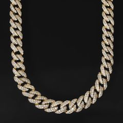 マイアミキューバンチェーン ネックレス １０ｍｍ【45cmまたは50cm】CZダイヤ（キュービックジルコニア）イエローゴールド