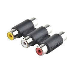 変換アダプタ　AV端子中継プラグ　3ピン（メス）と3ピン（メス）　3ビット連結 RCA 変換アダプタ 　ロータスメス-メスオーディオおよびビデオ アダプター 　3AVメス-AV アダプター RCA変換アダプタ 　3メスストレート スルー (ブラック)