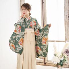 新品袴3点セット 卒業式 小学生 大学生 緑 グリーン アイボリー73IV