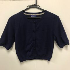 7-020 バーバリー BURBERRY ブルーレーベル BLUELABEL カーディガン ニット カットソー 半袖 ロゴ 刺繍 紺 ネイビー E1N90-602-29