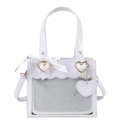 [HARGIO] 痛バッグ 痛バ 痛バック 小さめ 可愛い ミニ 2WAY トート トートバッグ ハンドバッグ ハート ロリータ ショルダー ショルダーバッグ クロコ クロコ柄 黒 白 ブラック ホワイト いたばっぐ いたばっく いたば [ホワイト]