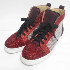美品 Christian Louboutin クリスチャンルブタン ルイスフラット スワロフスキー ハイカットスニーカー 42 27cm相当 レッド系 メンズ 古着 中古 USED