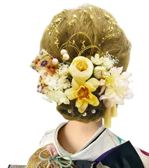 『在庫処分』 オレンジ色 水引 和装小物 髪飾り 七五三 結婚式 卒業式 袴 ドライフラワー ヘアアクセサリー 造花 飾り 金箔 [BRIHADOS] 振袖 浴衣 成人式 和玉
