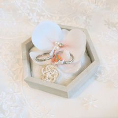 【胡蝶蘭】リングピロー 六角 和婚 ヘキサゴン 水引き 和装　和　ring pillow　結婚式　匿名配送　　飯田水引 ウエディング レース 白 パール ラインストーン アーティフィシャルフラワー ブライダル ウェディング