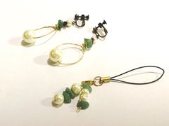 【年末SALE】パール　イヤリング、ストラップ　２点セット　#E56