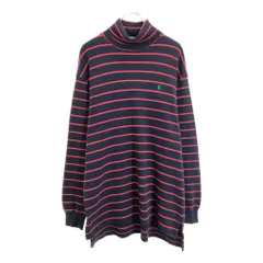 Polo by Ralph Lauren ポロ ラルフローレン タートルネック ハイゲージニット ボーダーセーター ネイビー(メンズ M)中古 古着 V5652