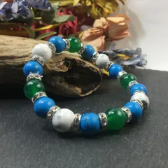 緑瑪瑙×ハウライト×ターコイズ パワーストーンブレス 10mm（シルバー）メンズ・レディース　男性・女性　数珠ブレス　開運 [17]